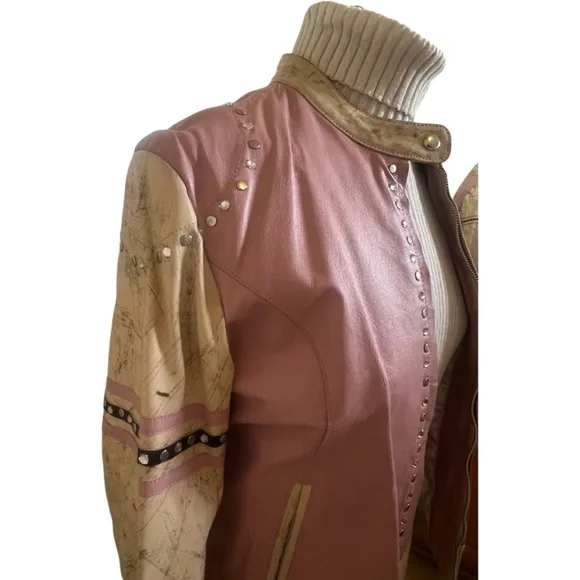 Wilsons Leather Moto Jacket Vintage Rare Biker Woman Distressed XL Pink Tattoo